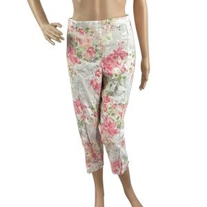 J.Jill Linen Stretch Floral Crop Pants Pink White Medium